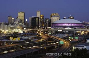 New Orleans Night Skyline - color; copyright 2012 Ed Metz